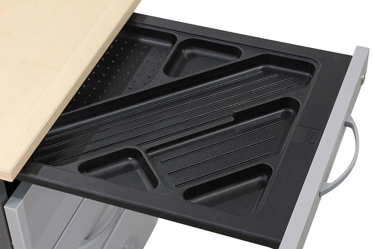 Rollcontainer / MBT / anthrazit / Abdeckplatte ahorn / Schubladen silbergrau / 60 cm