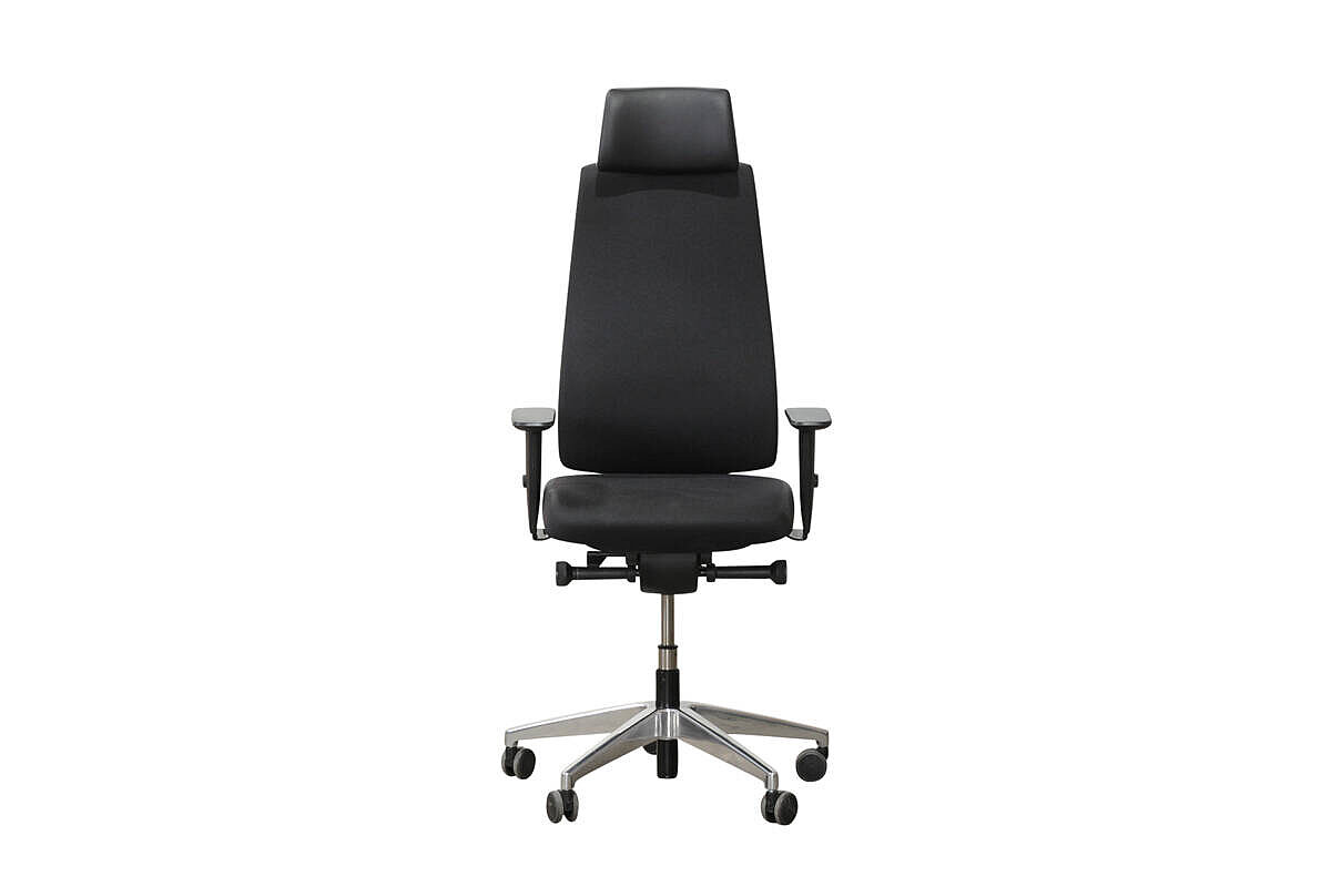 Drehsessel / Chef-Bürodrehstuhl / Interstuhl 'AIMis1' / Kopfstütze Leder / schwarz / Hartbodenrollen - NP 790 EUR