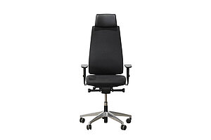 Drehsessel / Chef-Bürodrehstuhl / Interstuhl 'AIMis1' / Kopfstütze Leder / schwarz / Hartbodenrollen - NP 790 EUR
