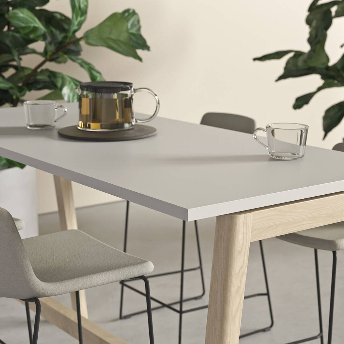 Neuwertig / 'NOVA Wood' Hochtisch /Stehtisch / 180 x 70 cm / weiß mit Eiche Umleimer