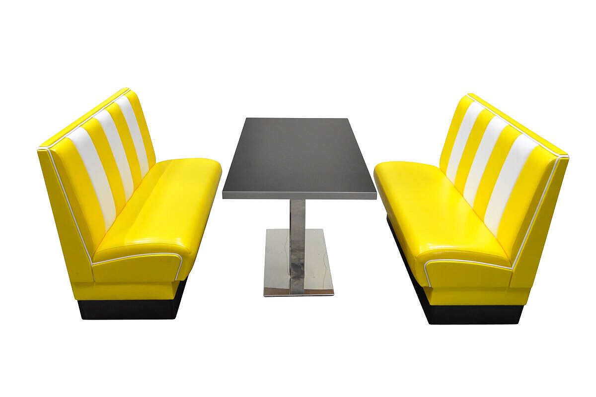 Retro-Lounge-Sofa / Dinerbank / 2-Sitzer / gelb/weiß