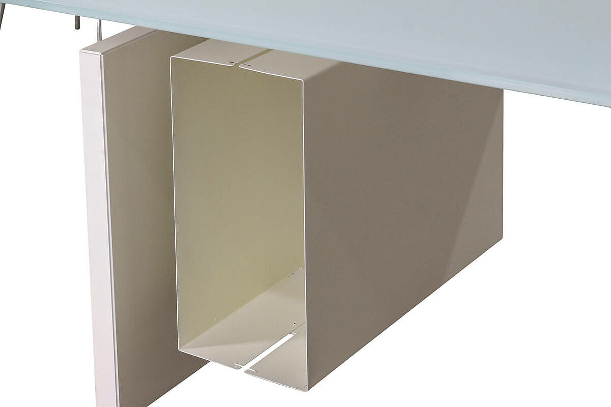 3-tlg. Chef-Arbeitsplatz / Walter Knoll / Schreibtisch weiß/Glasplatte / Stauraum weiß