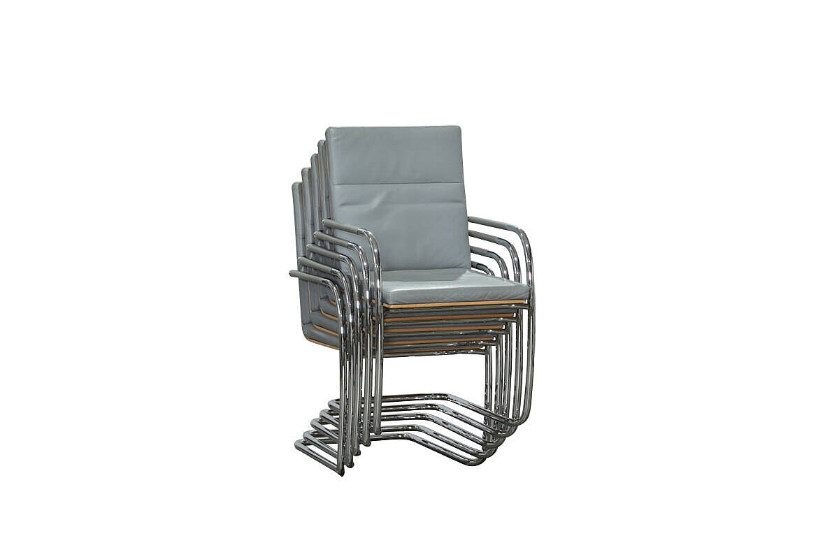 Freischwinger / Thonet 'S 61' / Leder grau / Holzrücken / stapelbar