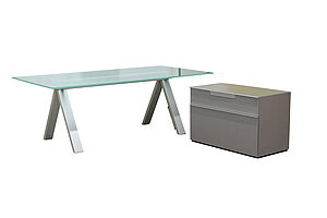 2-tlg. Chef-Arbeitsplatz / Konferenztisch / Walter Knoll 'Icon' / Schreibtisch Glasplatte / Standcontainer silber