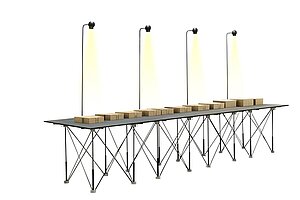 Ausstellungstisch / Packtisch / mobil einsetzbar / klappbar / schwarz / inkl. LED-Beleuchtung / inkl. Transportbox