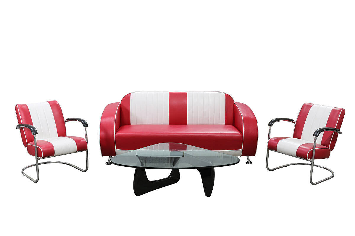 3-tlg. Retro-Lounge-Set von BelAir: '02CB' Sofa und 2 'LC-01'Stühle