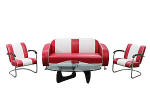3-tlg. Retro-Lounge-Set von BelAir: '02CB' Sofa und 2 'LC-01'Stühle