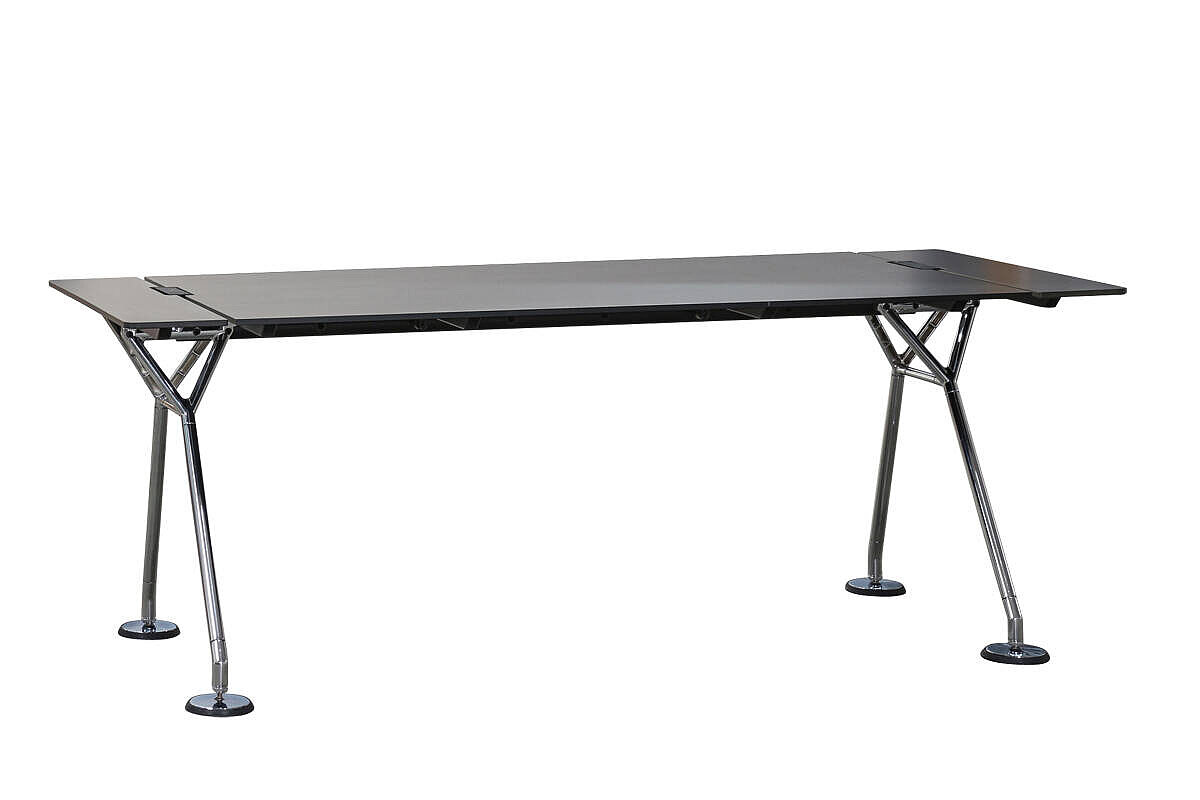 Schreibtisch / Tecno 'Nomos' / HPL Platte schwarz / 200 x 79 cm / Kabelkanal