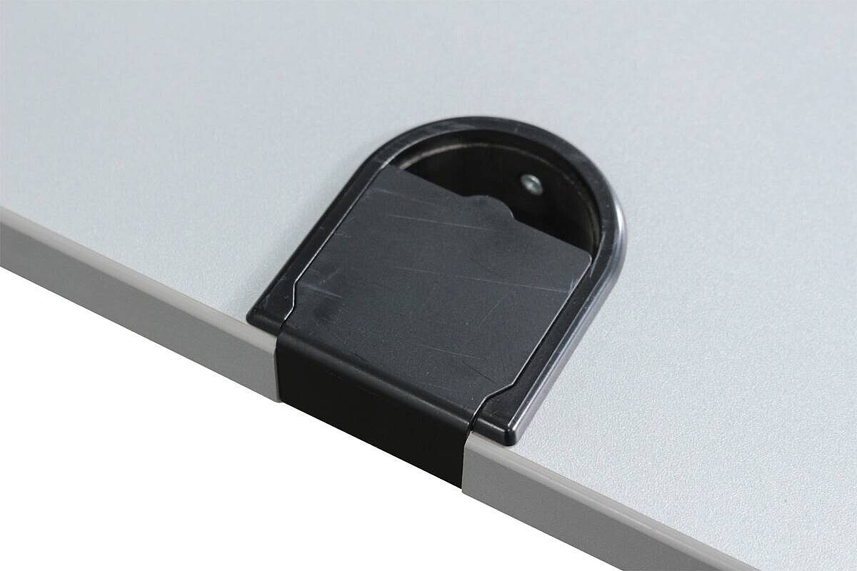 Steh-Sitz-Schreibtisch / Assmann 'Canvaro' / silbergrau / 180 x 90 cm