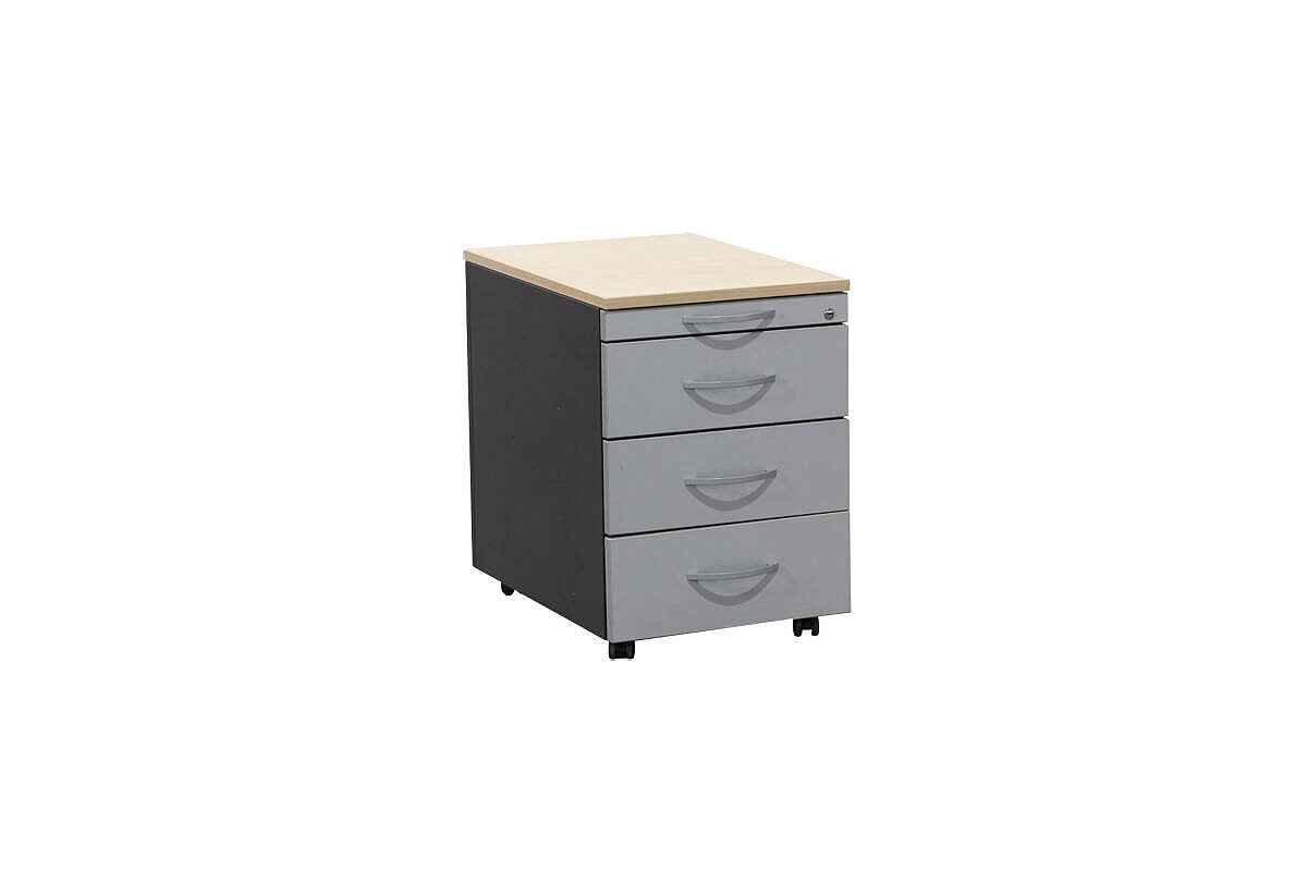 Rollcontainer / MBT / anthrazit / Abdeckplatte ahorn / Schubladen silbergrau / 60 cm