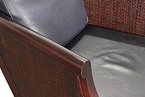 Clubsessel / John Hutton 'Soft Breeze Club Chair' / Rattan / Leder blau