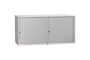 Doppel-Sideboard / Ophelis Pfalzmöbel / weiß / Querrolllade mit Akustiklochung - Sockel silber