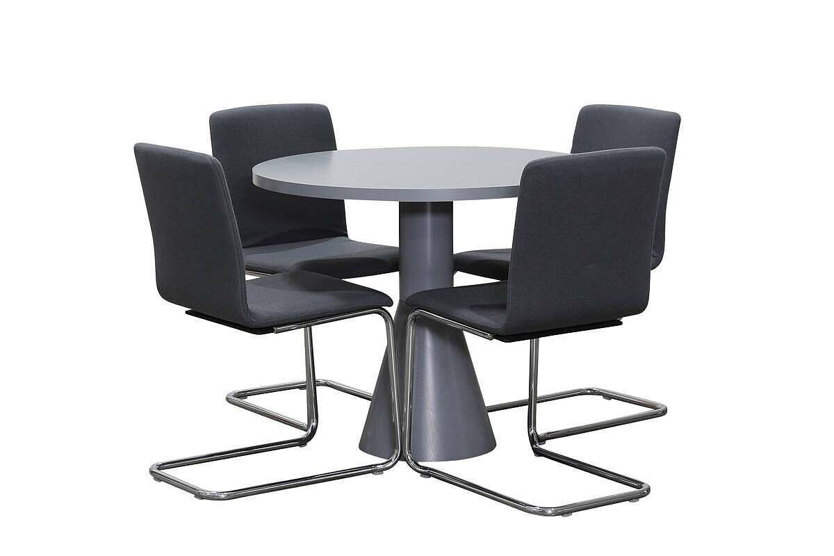 Besprechungstisch / Esstisch / MASSPRODUCTIONS 'Draft' / esche grau gebeizt / 88 cm Durchmesser