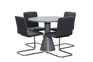 Besprechungstisch / Esstisch / MASSPRODUCTIONS 'Draft' / esche grau gebeizt / 88 cm Durchmesser