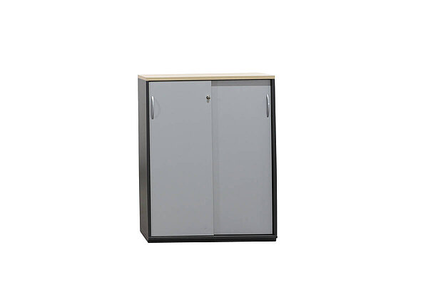 Sideboard / MBT / anthrazit / Abdeckplatte ahorn / Schiebetüren silbergrau / 90 cm