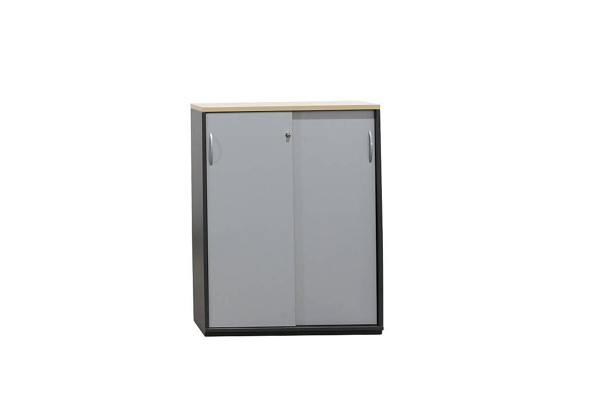 Sideboard / MBT / anthrazit / Abdeckplatte ahorn / Schiebetüren silbergrau / 90 cm