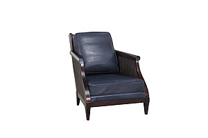 Clubsessel / John Hutton 'Soft Breeze Club Chair' / Rattan / Leder blau