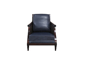 Clubsessel / John Hutton 'Soft Breeze Club Chair' / Rattan / Leder blau