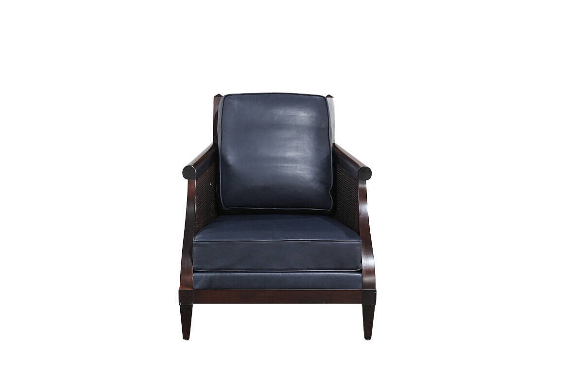 Clubsessel / John Hutton 'Soft Breeze Club Chair' / Rattan / Leder blau
