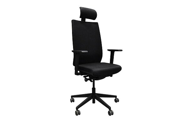 Bürodrehstuhl / Viasit 'F1' / Kopfstütze / Polsterrücken / schwarz / breites Fußkreuz