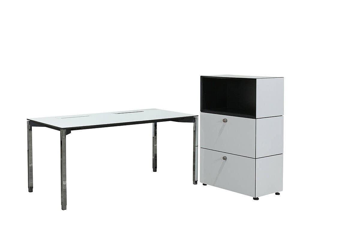 Sideboard / Dobergo 'CUBICO' / Korpus weiß / Innen schwarz / 2 Klappen / 80 cm