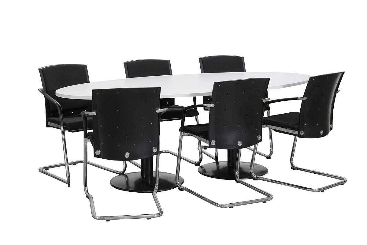 Konferenztisch / VS Büromöbel / weiß / 210 x 100 cm / Tellerfüße schwarz