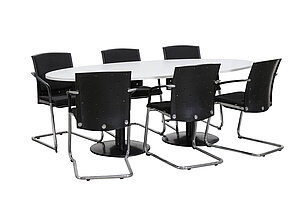 Konferenztisch / VS Büromöbel / weiß / 210 x 100 cm / Tellerfüße schwarz