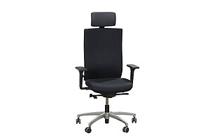 Bürodrehstuhl / Dauphin @Just' / Kopfstütze Leder schwarz / Stoff schwarz / Hartbodenrollen
