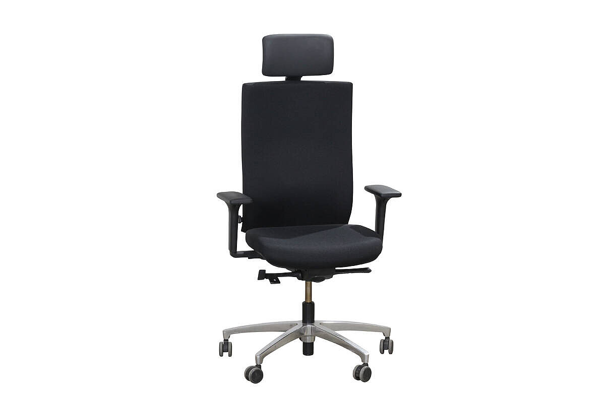 Bürodrehstuhl / Dauphin @Just' / Kopfstütze Leder schwarz / Stoff schwarz / Hartbodenrollen
