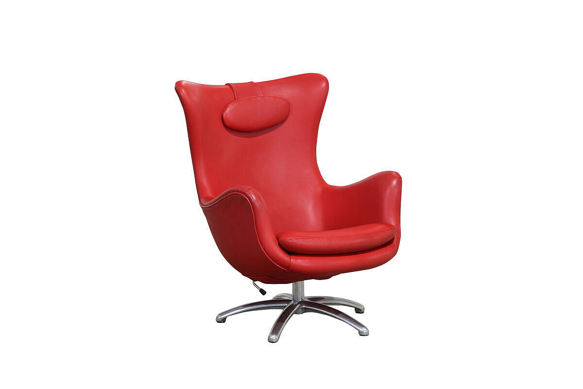 Loungesessel / Ohrensessel / Leder rot / Nackenkissen