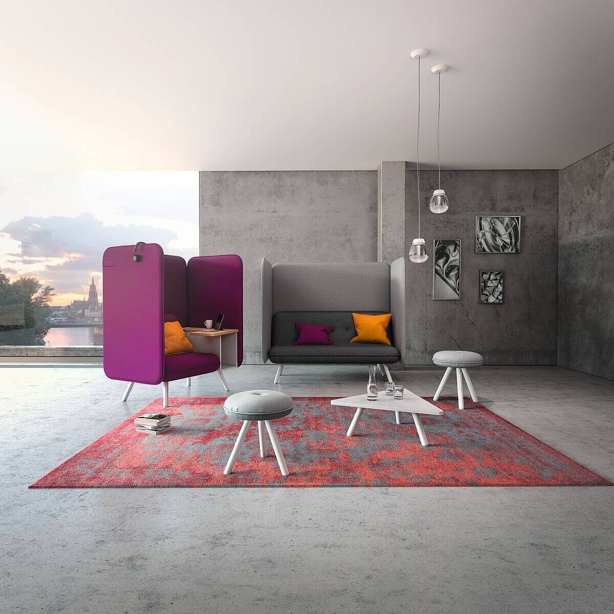 Loungesofa / König & Neurath 'NET.WORK.PLACE Organic' / 2-Sitzer / grau/anthrazit