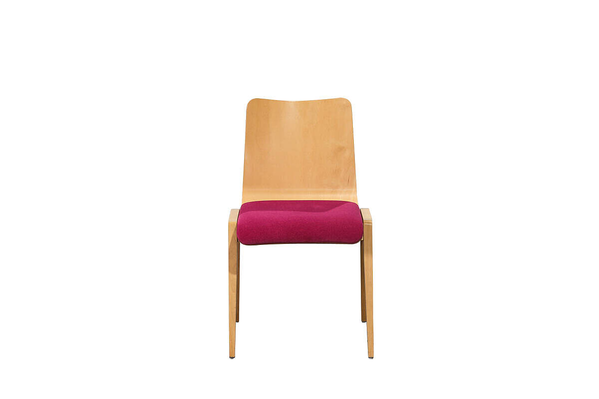 Stapelstuhl / Besucherstuhl / Paged 'LINK' / Sitzschale buche / Sitzkissen magenta