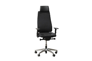 Drehsessel / Chef-Bürodrehstuhl / Interstuhl 'AIMis1' / Kopfstütze Leder / schwarz / Hartbodenrollen - NP 790 EUR