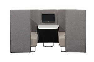 Neuwertig / Raum-in-Raum-System / Besprechungsinsel / Haworth 'Riverbend & Pebble' / Akustik-Trennwände / 6 Personen