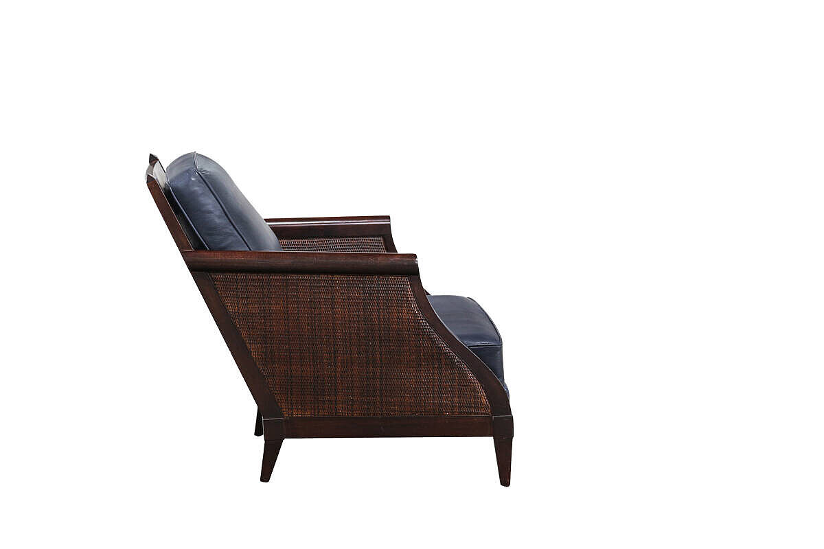 Clubsessel / John Hutton 'Soft Breeze Club Chair' / Rattan / Leder blau