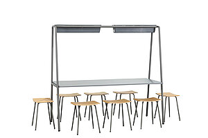 Besprechungsset / ocee & four Design 'FourReal' / Besprechungstisch 180 x 80 cm grau / 8 x Hocker eiche / NP 9818 EUR