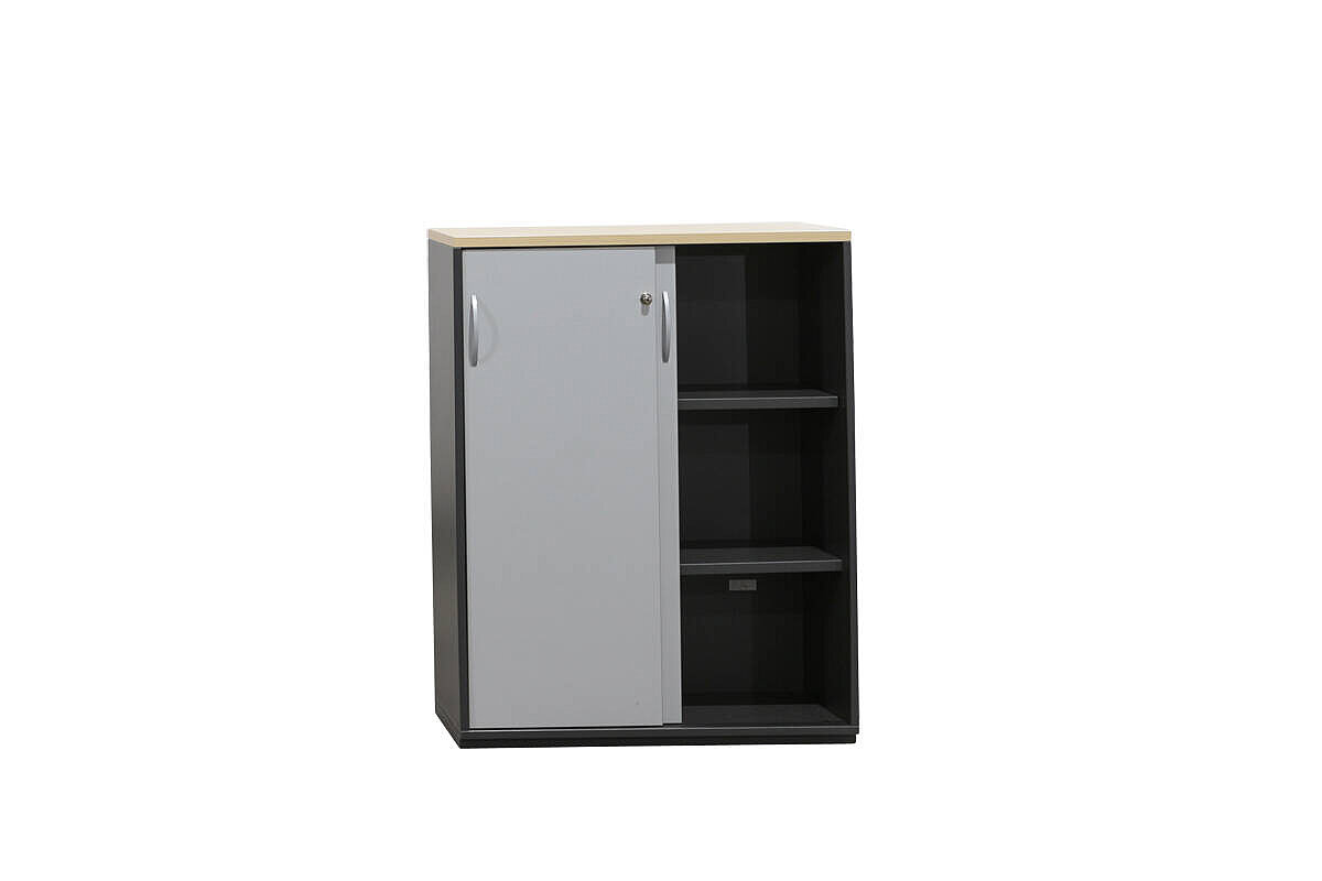 Sideboard / MBT / anthrazit / Abdeckplatte ahorn / Schiebetüren silbergrau / 90 cm