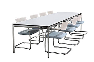 Besprechungstisch / USM Haller / 300 x 100 cm / perlgrau/schwarzer Umleimer