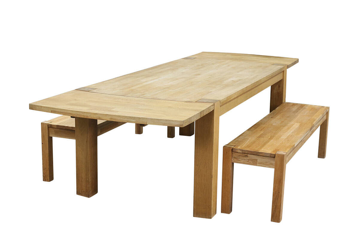 3-tlg. Set / UNIQUE LIVING FURNITURE / eiche / Tisch 200 x 100 cm / 2 Sitzbänke