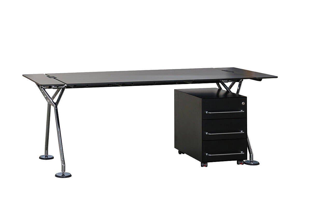 Schreibtisch / Tecno 'Nomos' / HPL Platte schwarz / 200 x 79 cm / Kabelkanal