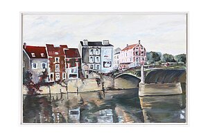 Gemälde 'Stadt am Fluß', 64 x 94 cm