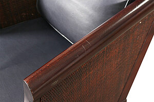Clubsessel / John Hutton 'Soft Breeze Club Chair' / Rattan / Leder blau