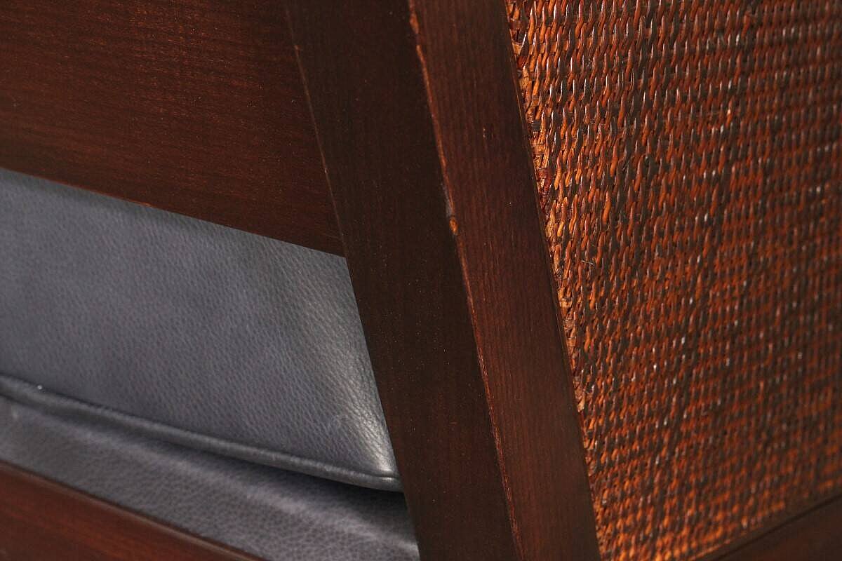 Clubsessel / John Hutton 'Soft Breeze Club Chair' / Rattan / Leder blau