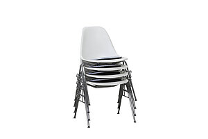 Stapelstuhl / Besucherstuhl / vitra 'Eames Plastic Side Chair DSS' / reinweiß / Sitzkissen grau