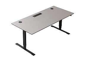 Steh-Sitz-Schreibtisch / DENCON 'Delta' / grau, Umleimer schwarz / 180 x 80 cm