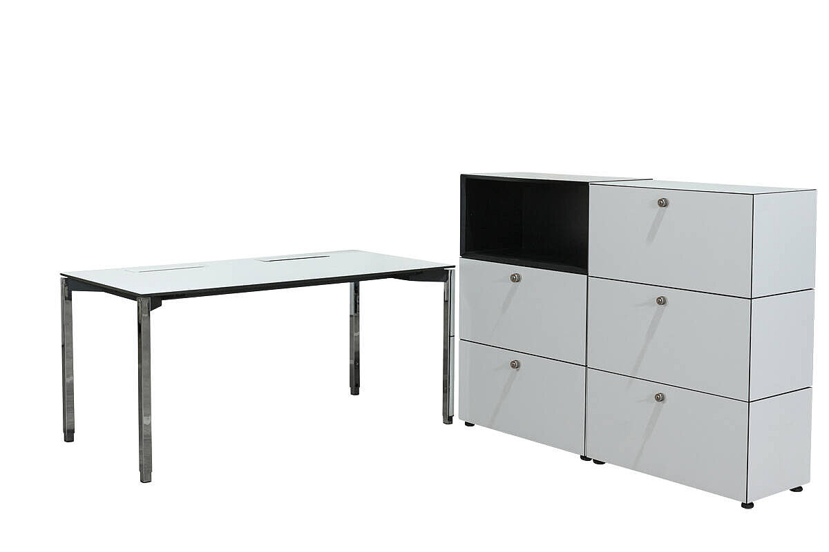 Sideboard / Dobergo 'CUBICO' / Korpus weiß / Innen schwarz / 2 Klappen / 80 cm