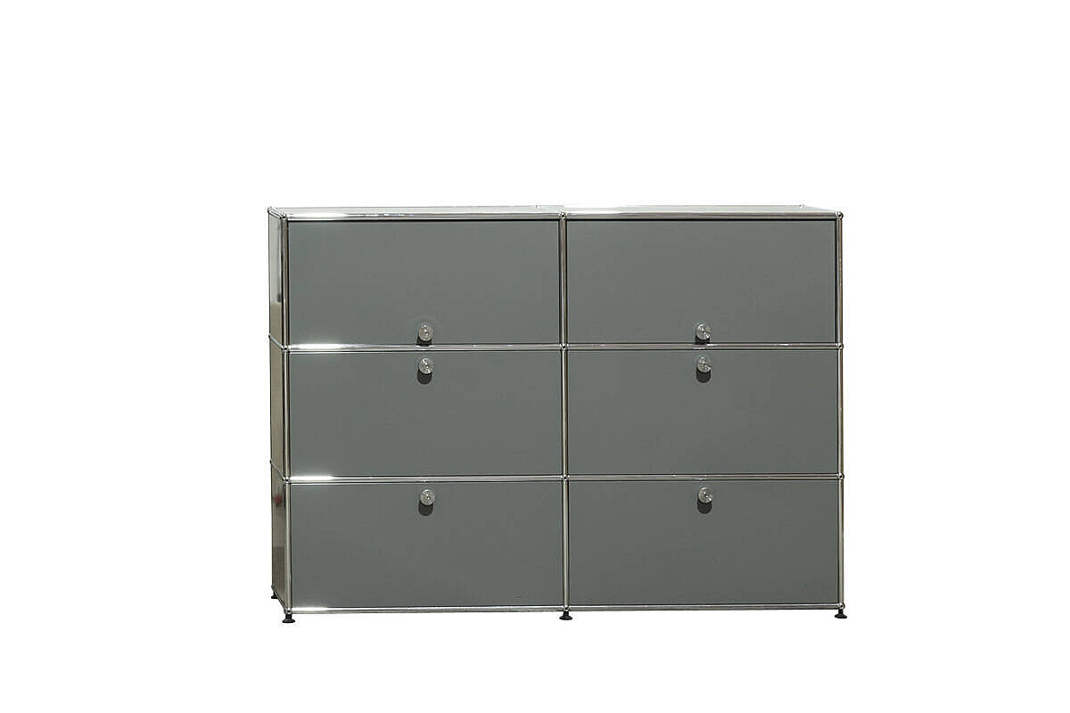 Sideboard / USM Haller / 6 Fächer / mittelgrau / 4 gelochte Tablare