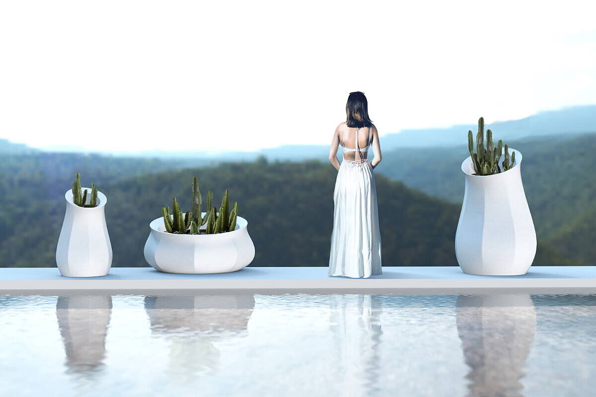 Beton-Blumenkübel 'Triptik' in der Ausführung 'Triptik 2' in weiß - Design: Sacha Lakic