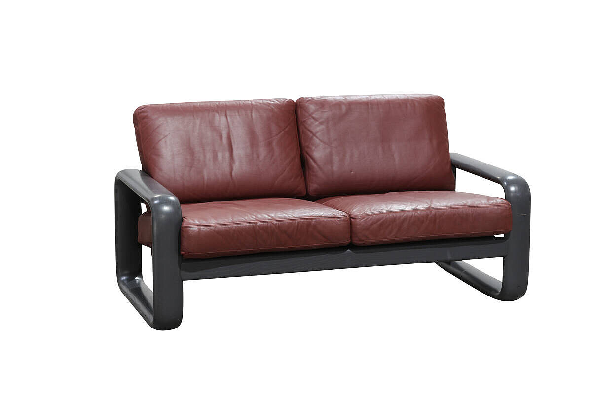 Vintage Sofa / Rosenthal 'Hombre' / 2-Sitzer / Leder weinrot / Gestell anthrazit