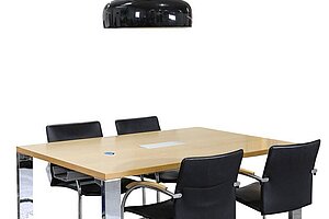 Besprechungstisch / Haworth / eiche hell / 160 x 100 cm / Turnbox mittig / 3 x Schuko, 2 x RJ / Kabeldurchlass